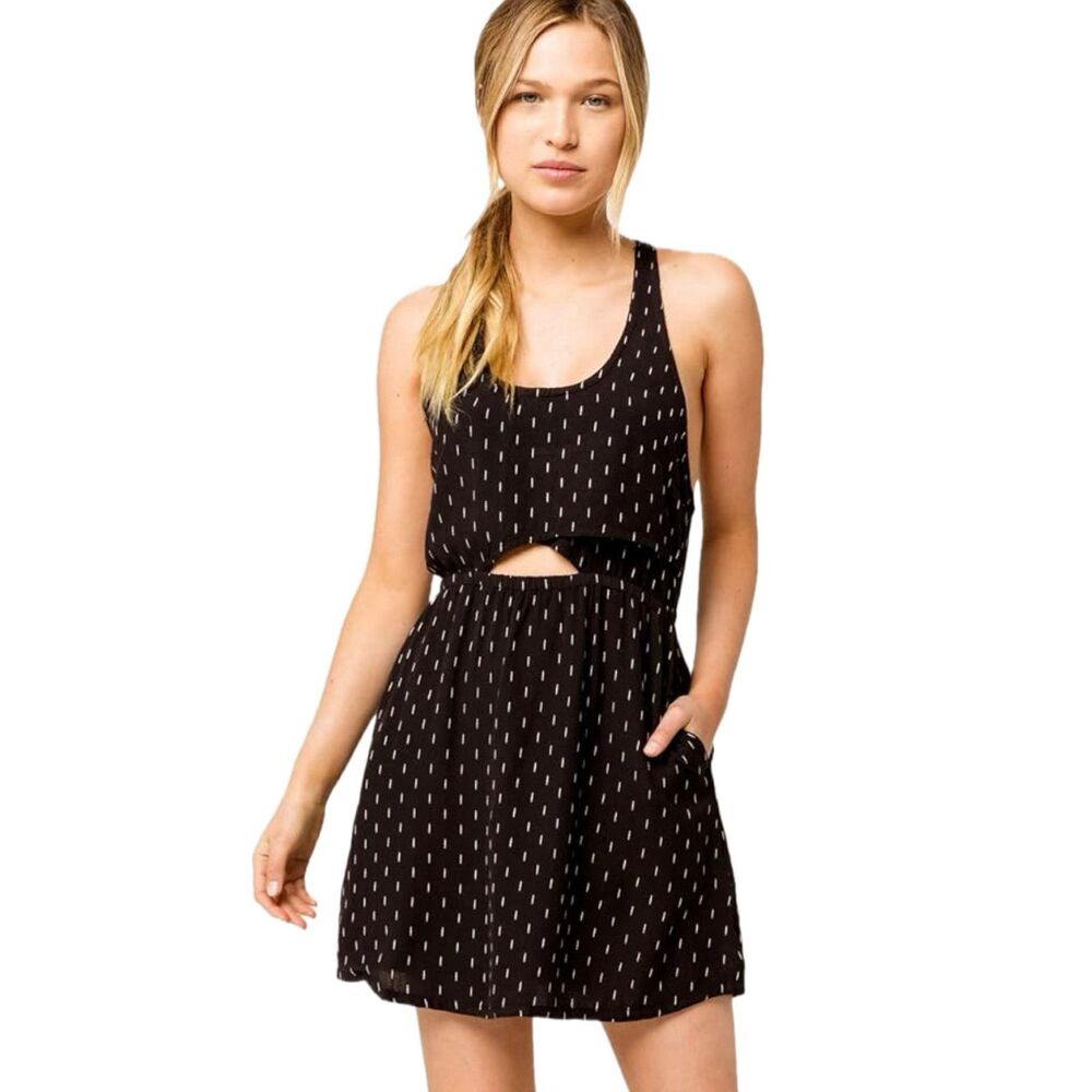 RVCA Women's Pathway Dobby Pattern Front Cutout Criss Cross Back Tank Dress XS